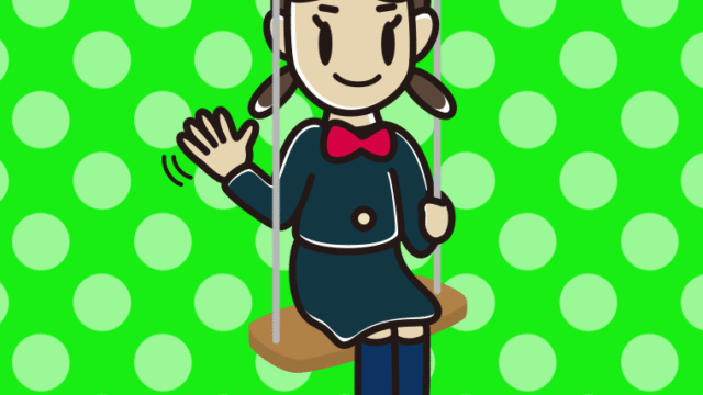 ブランコで手を振る女子中学生のイラスト【色、背景あり】PNG