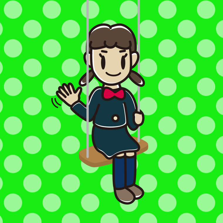 ブランコで手を振る女子中学生のイラスト【色、背景あり】PNG