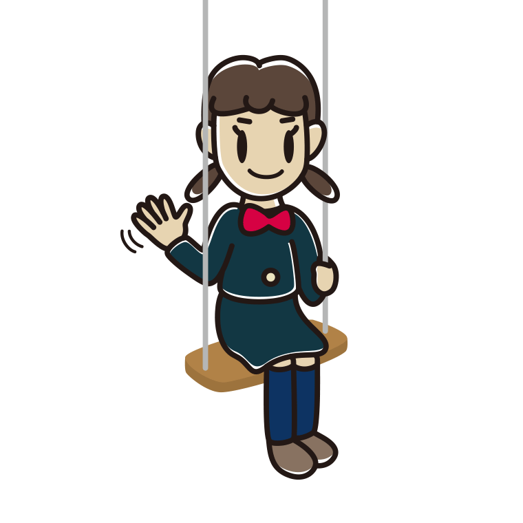 ブランコで手を振る女子中学生のイラスト【色あり、背景なし】透過PNG