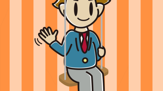 ブランコで手を振る男子高校生のイラスト【色、背景あり】PNG