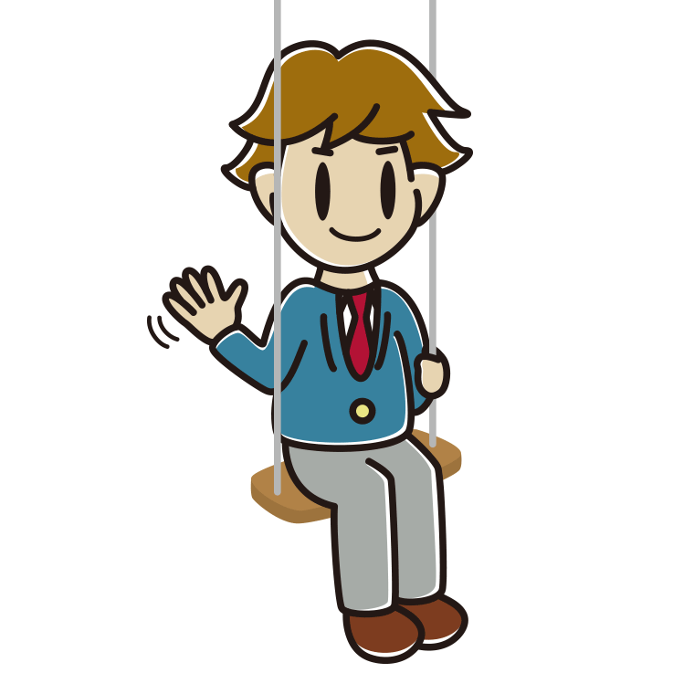 ブランコで手を振る男子高校生のイラスト【色あり、背景なし】透過PNG