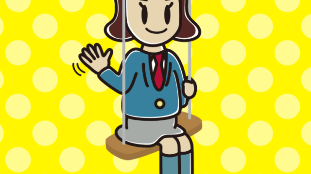 ブランコで手を振る女子高校生のイラスト【色、背景あり】PNG