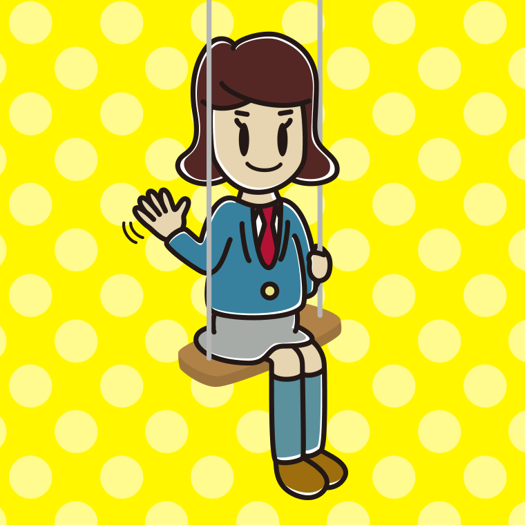 ブランコで手を振る女子高校生のイラスト【色、背景あり】PNG