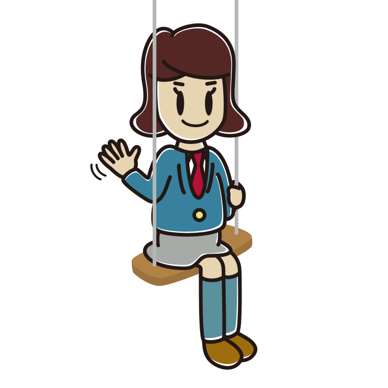ブランコで手を振る女子高校生のイラスト【色あり、背景なし】透過PNG