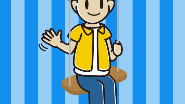 ブランコで手を振る男子大学生のイラスト【色、背景あり】PNG
