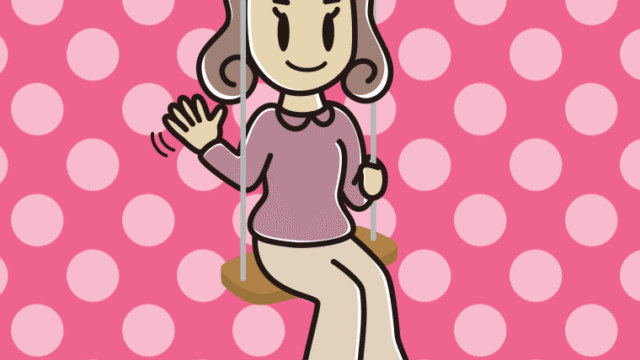 ブランコで手を振る女子大学生のイラスト【色、背景あり】PNG