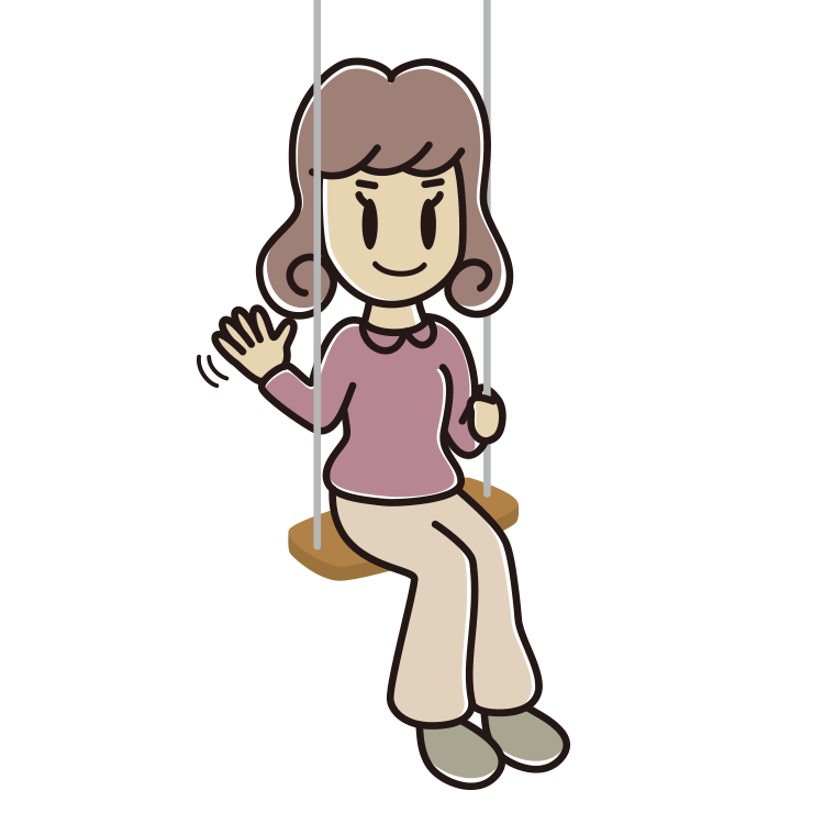 ブランコで手を振る女子大学生のイラスト【色あり、背景なし】透過PNG