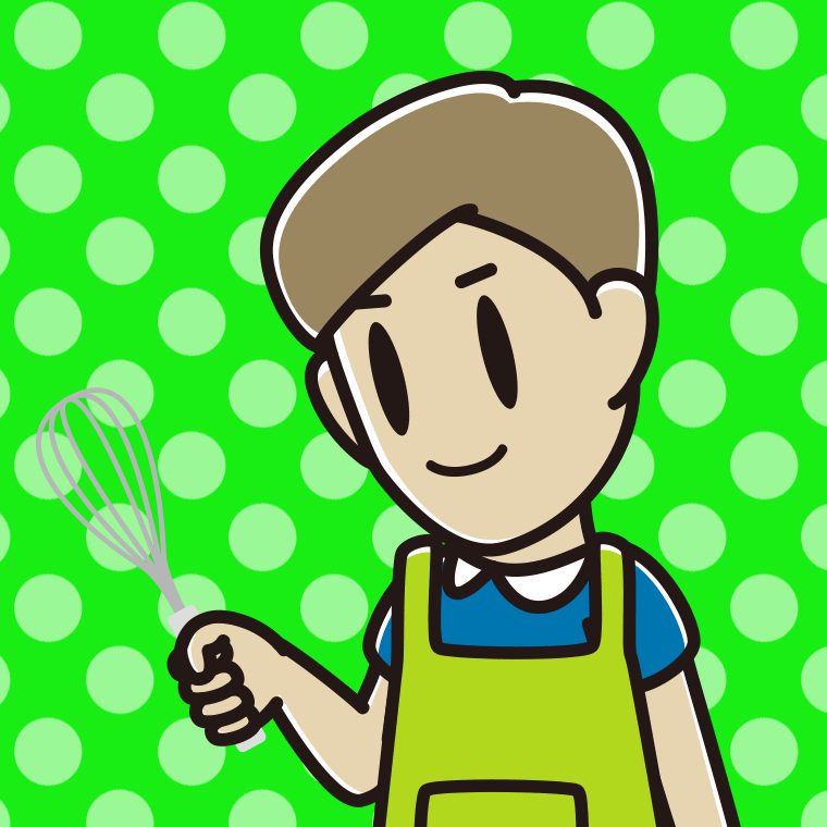 泡立て器を使う男性のイラスト【色、背景あり】PNG