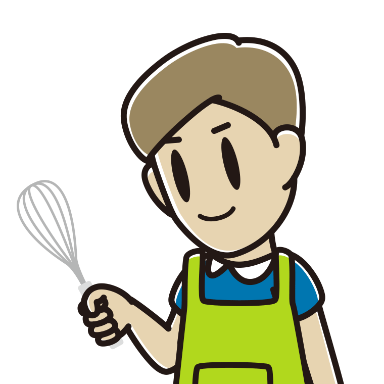 泡立て器を使う男性のイラスト【色あり、背景なし】透過PNG