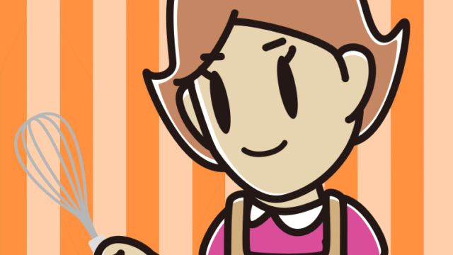 泡立て器を使う女性のイラスト【色、背景あり】PNG