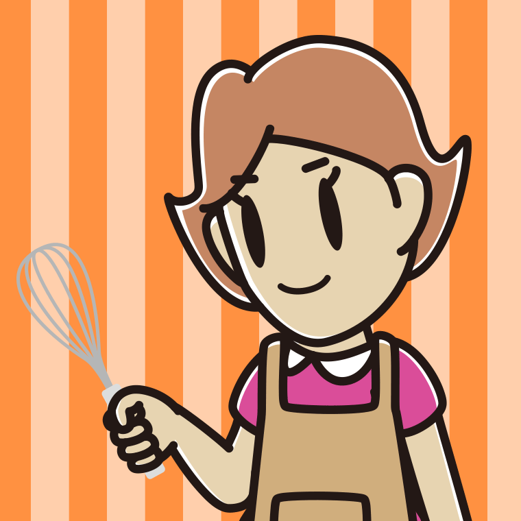 泡立て器を使う女性のイラスト【色、背景あり】PNG