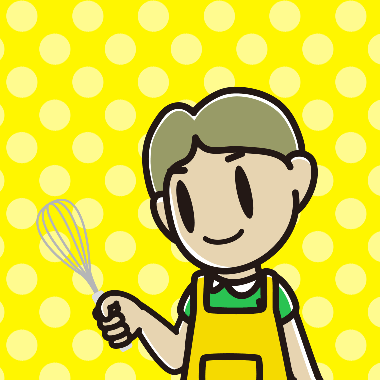 泡立て器を使う小学生男子のイラスト【色、背景あり】PNG