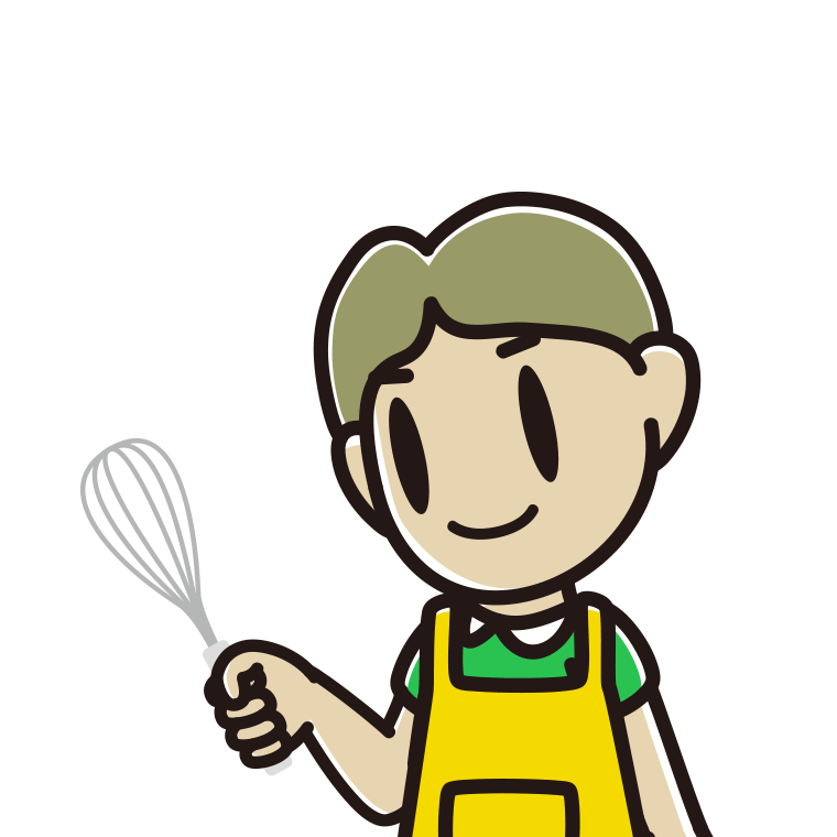 泡立て器を使う小学生男子のイラスト【色あり、背景なし】透過PNG