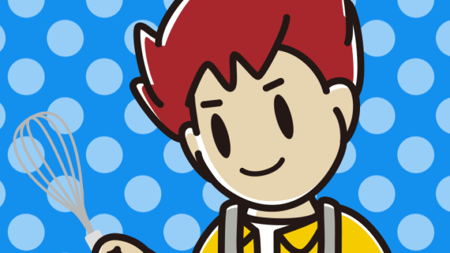 泡立て器を使う男子大学生のイラスト【色、背景あり】PNG