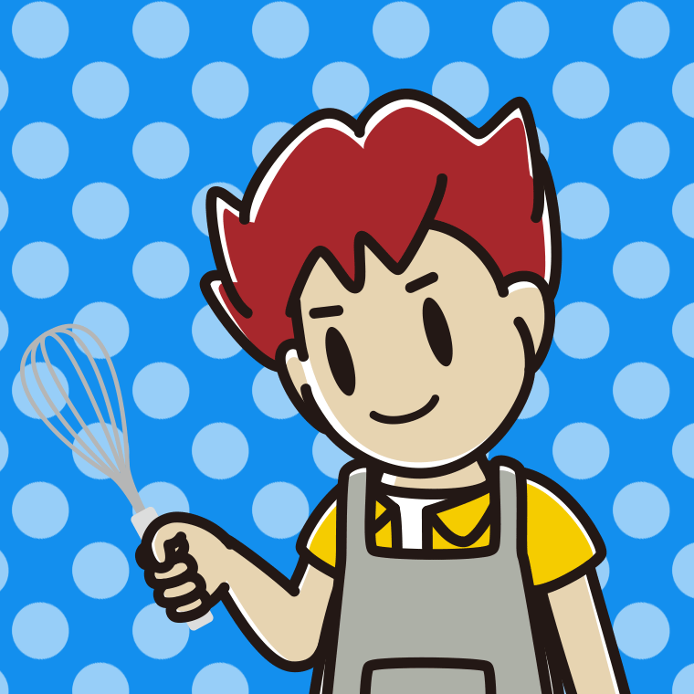 泡立て器を使う男子大学生のイラスト【色、背景あり】PNG