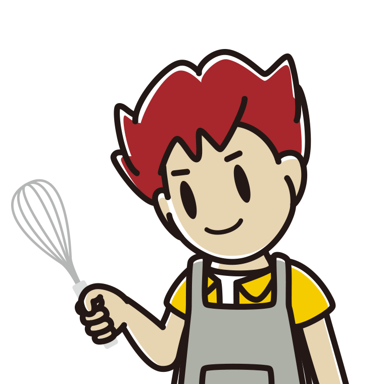 泡立て器を使う男子大学生のイラスト【色あり、背景なし】透過PNG