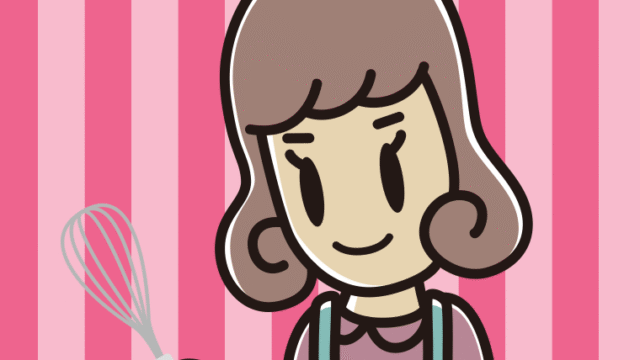 泡立て器を使う女子大学生のイラスト【色、背景あり】PNG