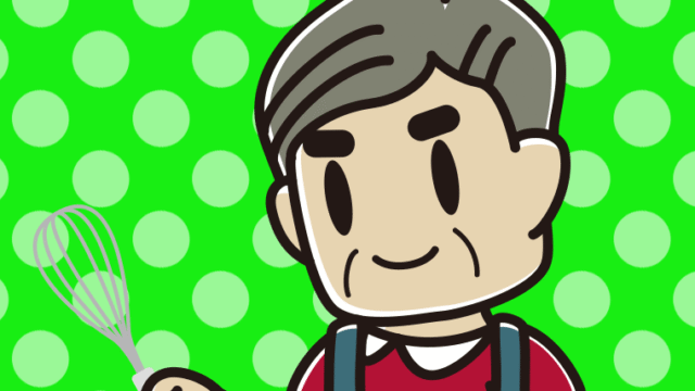 泡立て器を使うおじさんのイラスト【色、背景あり】PNG