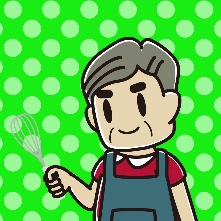 泡立て器を使うおじさんのイラスト【色、背景あり】PNG