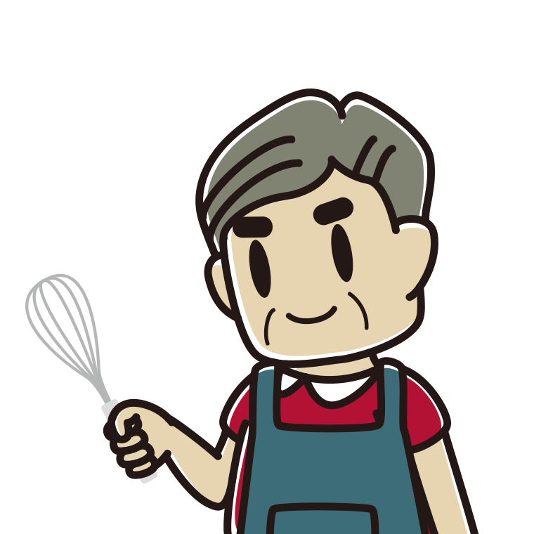 泡立て器を使うおじさんのイラスト【色あり、背景なし】透過PNG