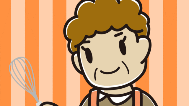 泡立て器を使うおばさんのイラスト【色、背景あり】PNG