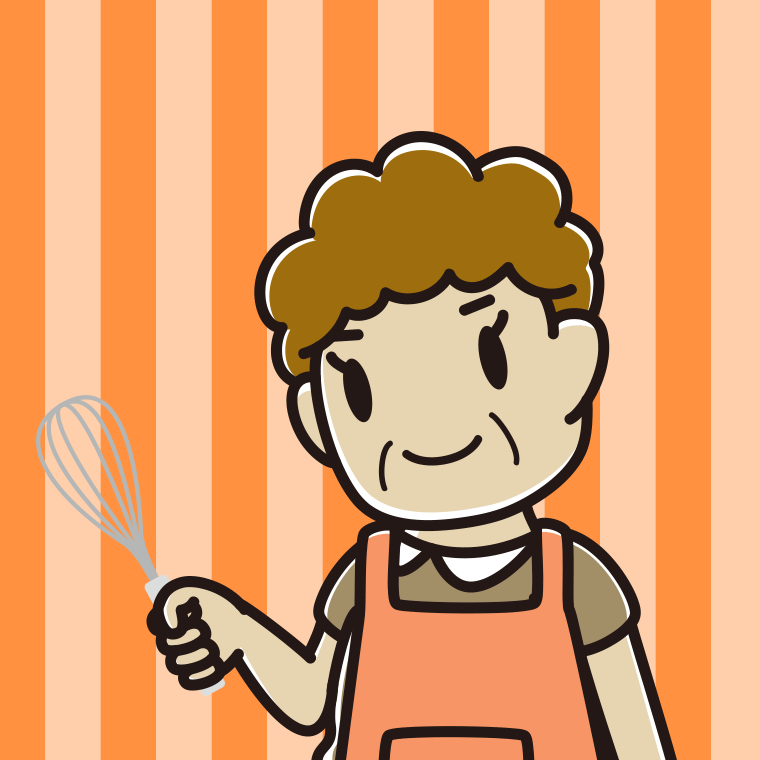 泡立て器を使うおばさんのイラスト【色、背景あり】PNG
