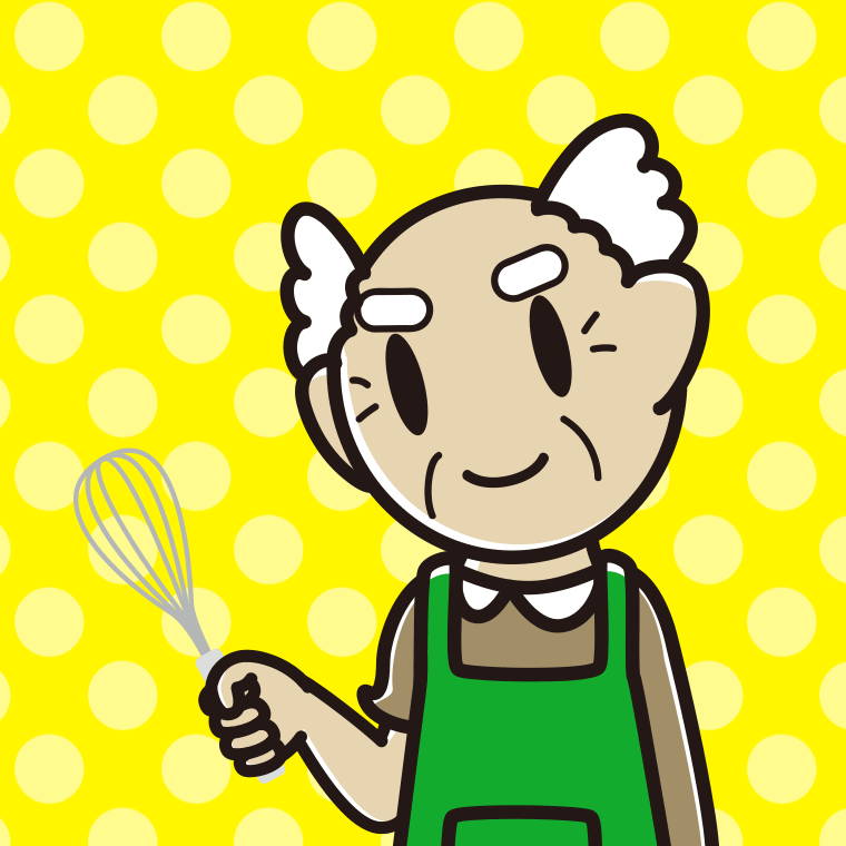 泡立て器を使うおじいさんのイラスト【色、背景あり】PNG