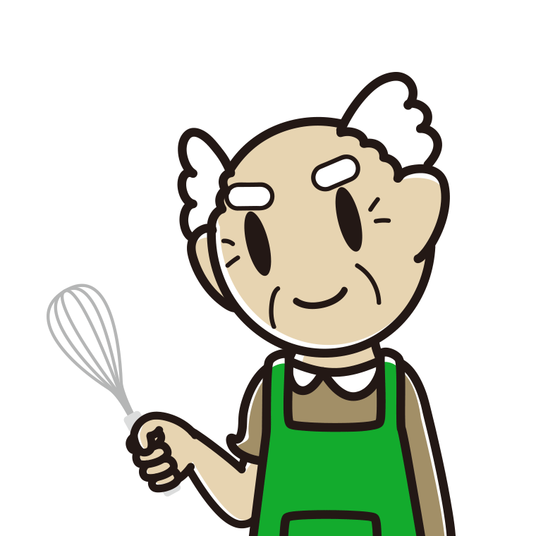 泡立て器を使うおじいさんのイラスト【色あり、背景なし】透過PNG