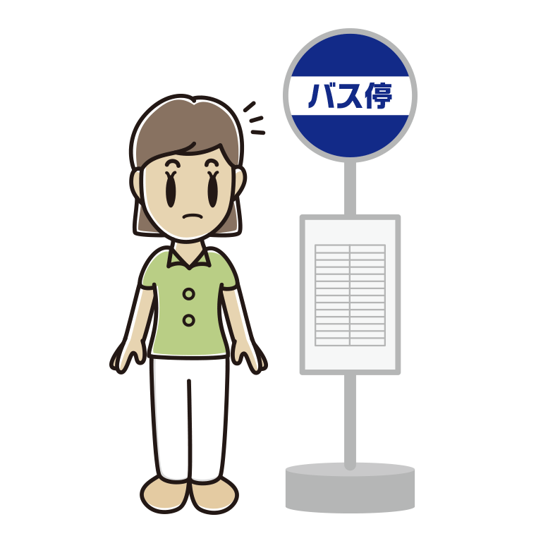 バス停で何かに気付く女性会社員（クールビズ）のイラスト【色あり、背景なし】透過PNG