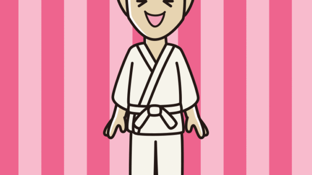 笑う道着の男性のイラスト【色、背景あり】PNG