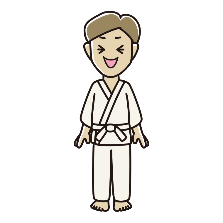 笑う道着の男性のイラスト【色あり、背景なし】透過PNG
