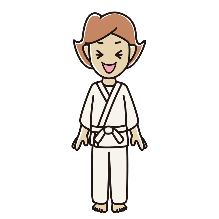 笑う道着の女性のイラスト【色あり、背景なし】透過PNG