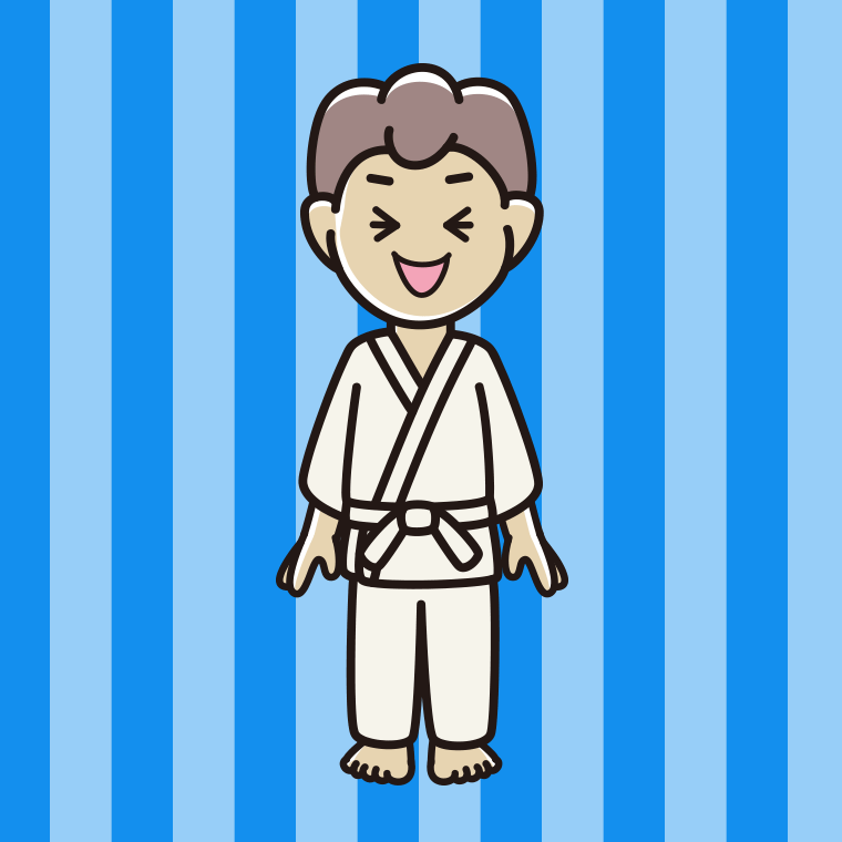 笑う道着の男子中学生のイラスト【色、背景あり】PNG