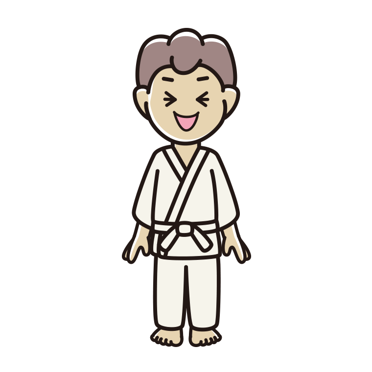 笑う道着の男子中学生のイラスト【色あり、背景なし】透過PNG