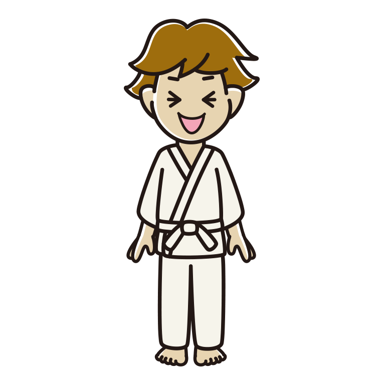 笑う道着の男子高校生のイラスト【色あり、背景なし】透過PNG