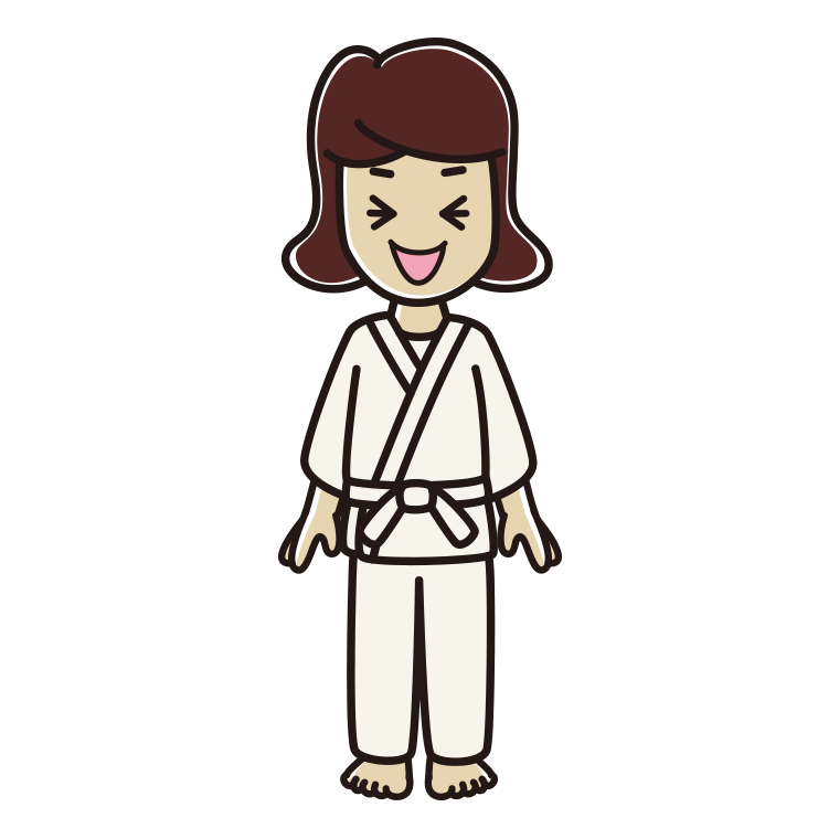 笑う道着の女子高校生のイラスト【色あり、背景なし】透過PNG