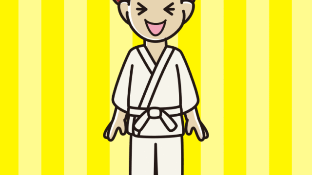 笑う道着の男子大学生のイラスト【色、背景あり】PNG