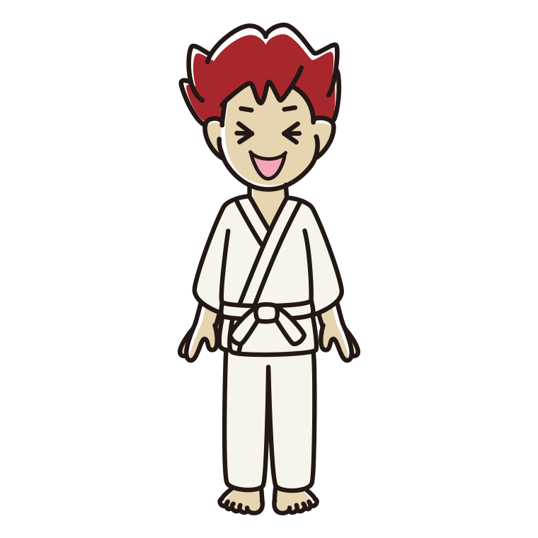 笑う道着の男子大学生のイラスト【色あり、背景なし】透過PNG
