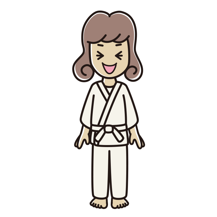 笑う道着の女子大学生のイラスト【色あり、背景なし】透過PNG