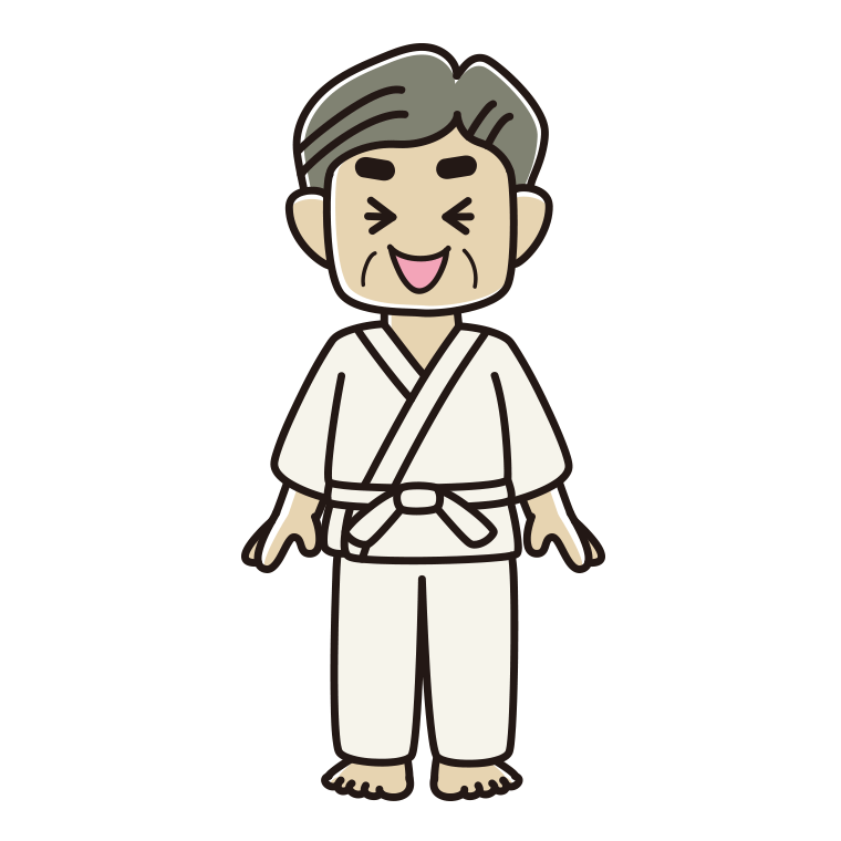 笑う道着のおじさんのイラスト【色あり、背景なし】透過PNG