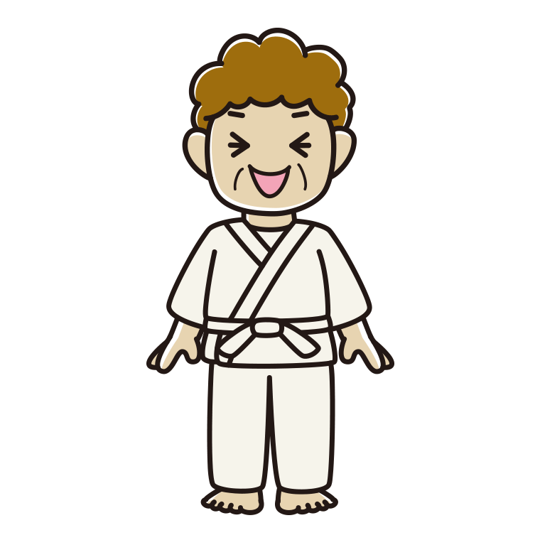 笑う道着のおばさんのイラスト【色あり、背景なし】透過PNG