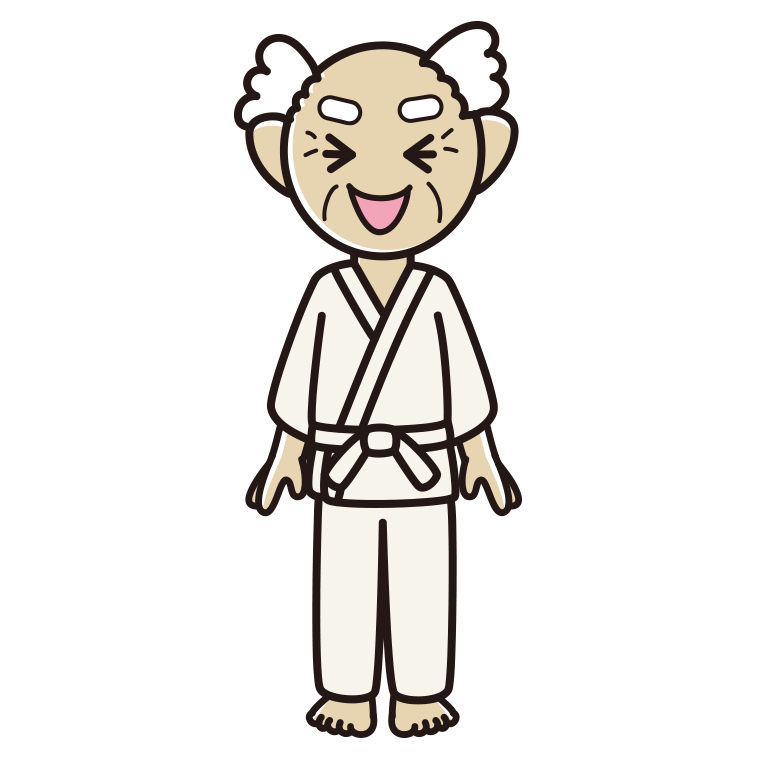 笑う道着のおじいさんのイラスト【色あり、背景なし】透過PNG