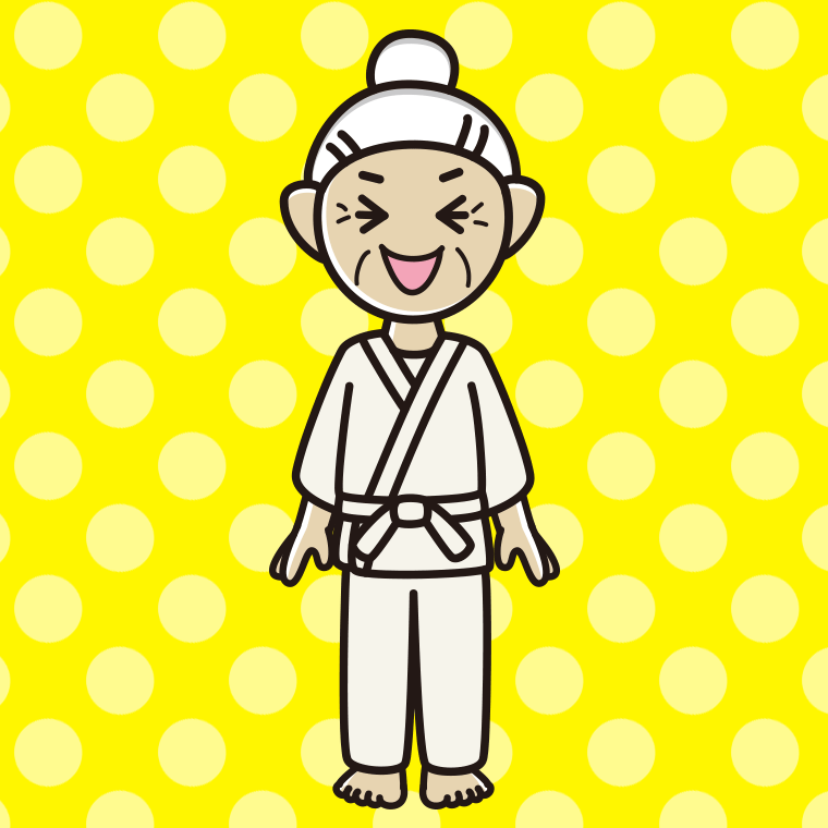 笑う道着のおばあさんのイラスト【色、背景あり】PNG