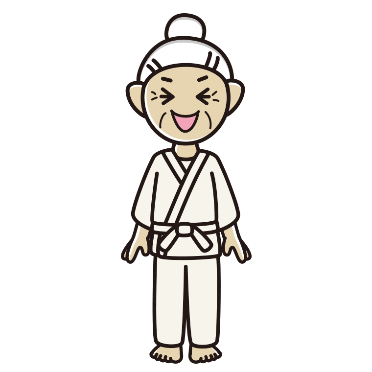 笑う道着のおばあさんのイラスト【色あり、背景なし】透過PNG