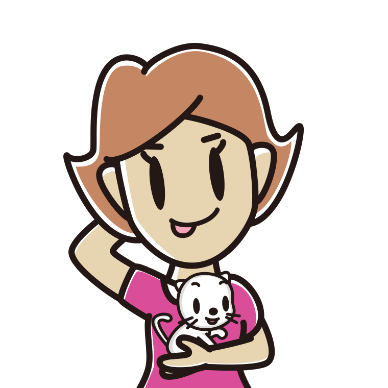 猫を抱いてテヘヘな女性のイラスト【色あり、背景なし】透過PNG