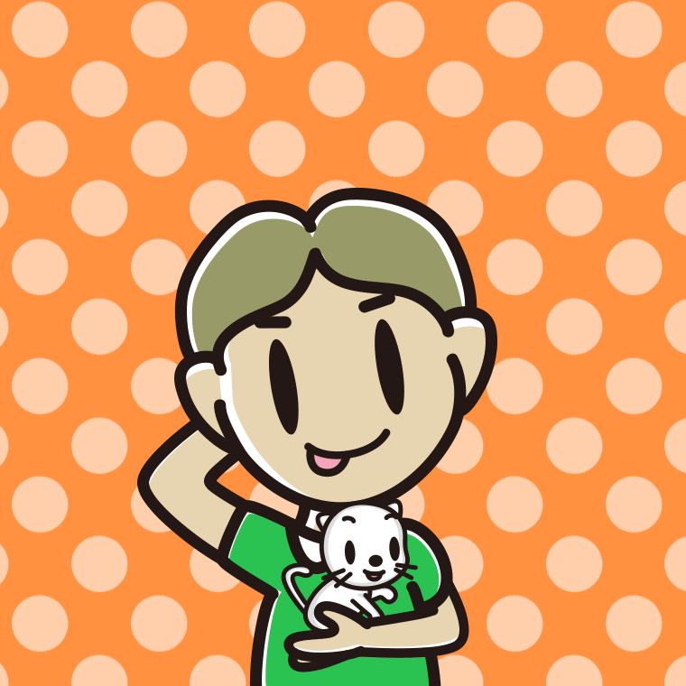 猫を抱いてテヘヘな小学生男子のイラスト【色、背景あり】PNG