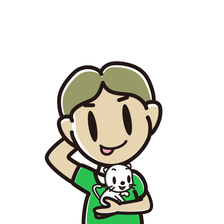 猫を抱いてテヘヘな小学生男子のイラスト【色あり、背景なし】透過PNG