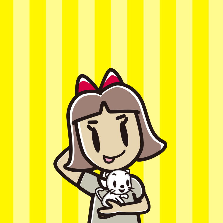 猫を抱いてテヘヘな小学生女子のイラスト【色、背景あり】PNG