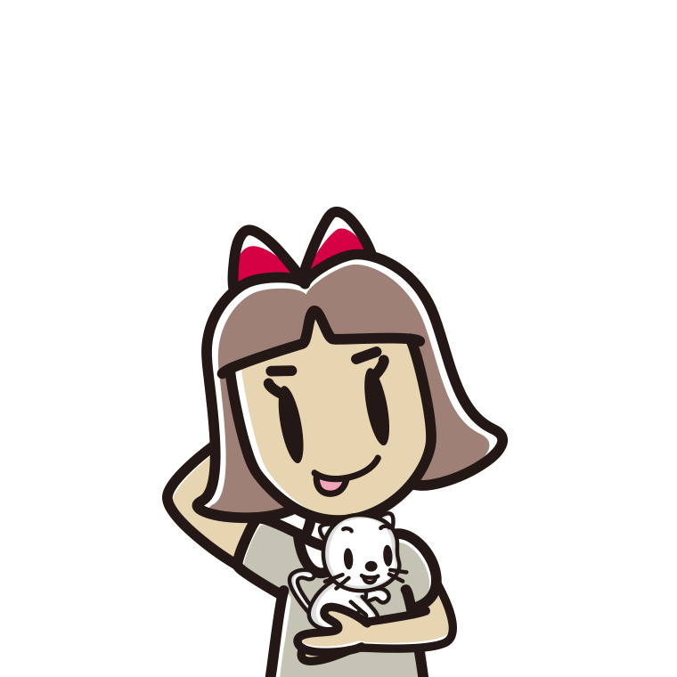 猫を抱いてテヘヘな小学生女子のイラスト【色あり、背景なし】透過PNG