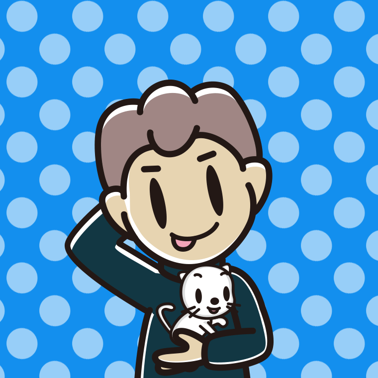 猫を抱いてテヘヘな男子中学生のイラスト【色、背景あり】PNG